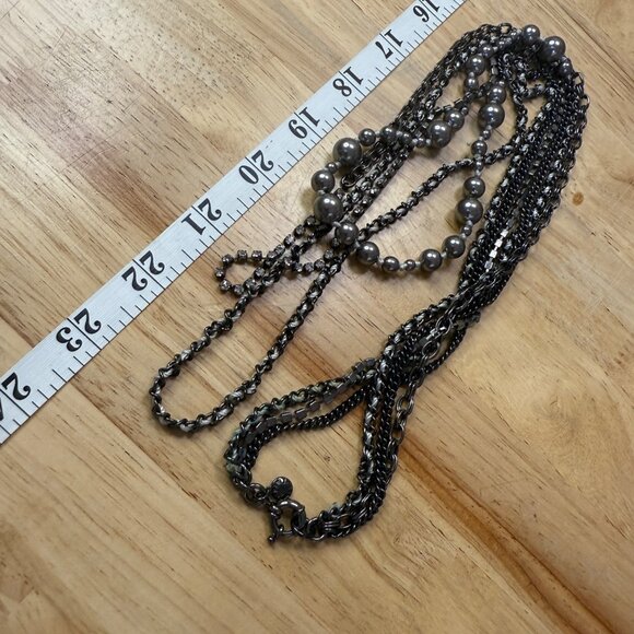 J.Crew Long Layered Statement Necklace With Silver-Tone Beads & Chains - Picture 14 of 15